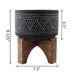 Flora Bunda 7" Mountain Cement Planter With Wood Stand -Flowers Michael Store D600009S 2