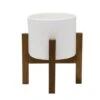 Flora Bunda 8" Matte White Diamond Ceramic Pot On Wood Stand -Flowers Michael Store D600011S 1