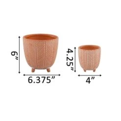 Flora Bunda 6" & 4" Orange Chevron Ceramic Footed Pot Set -Flowers Michael Store D600018S 2