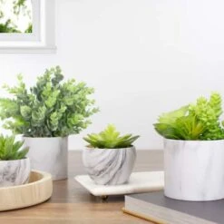 Northlight 4" Green & Purple Succulent In Faux Marble Pot -Flowers Michael Store D602901S 2