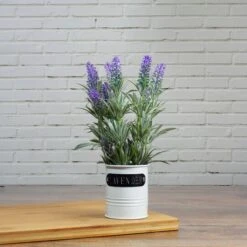 Northlight 11'' Artificial Lavender Arrangement In White Tin Can -Flowers Michael Store D602987S 2