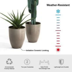 Glitzhome® 17" Eco-Friendly Oversized Faux Ceramic Tall Bowl Planters, 2ct. Sand Beige -Flowers Michael Store D622963S 16