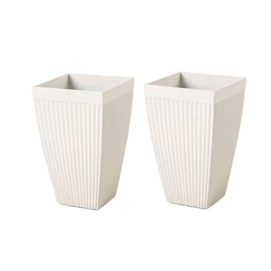 Glitzhome® 23" Eco-Friendly Oversized Faux Concrete Square Fluted Pot Planters, 2ct. White 4 Glitzhome® 23" Eco-Friendly Oversized Faux Concrete Square Fluted Pot Planters, 2ct. White - Image 2