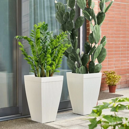 Glitzhome® 23" Eco-Friendly Oversized Faux Concrete Square Fluted Pot Planters, 2ct. White 5 Glitzhome® 23" Eco-Friendly Oversized Faux Concrete Square Fluted Pot Planters, 2ct. White - Image 3