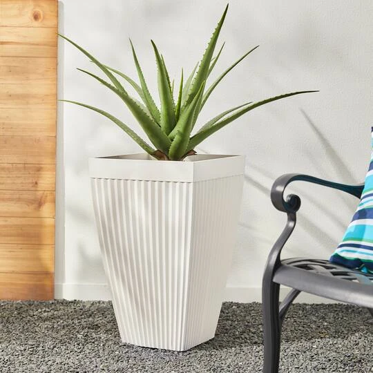 Glitzhome® 23" Eco-Friendly Oversized Faux Concrete Square Fluted Pot Planters, 2ct. White 8 Glitzhome® 23" Eco-Friendly Oversized Faux Concrete Square Fluted Pot Planters, 2ct. White - Image 6