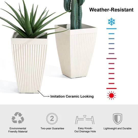 Glitzhome® 23" Eco-Friendly Oversized Faux Concrete Square Fluted Pot Planters, 2ct. White 10 Glitzhome® 23" Eco-Friendly Oversized Faux Concrete Square Fluted Pot Planters, 2ct. White - Image 8