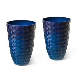 Glitzhome® Eco-Friendly Oversized Faux Cobalt Blue Ceramic Tall Bowl Plastic Pot Planter Set