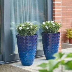 Glitzhome® Eco-Friendly Oversized Faux Cobalt Blue Ceramic Tall Bowl Plastic Pot Planter Set 13 Glitzhome® Eco-Friendly Oversized Faux Cobalt Blue Ceramic Tall Bowl Plastic Pot Planter Set -Flowers Michael Store D622970S 12