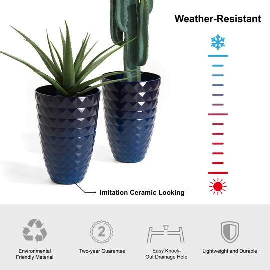 Glitzhome® Eco-Friendly Oversized Faux Cobalt Blue Ceramic Tall Bowl Plastic Pot Planter Set 10 Glitzhome® Eco-Friendly Oversized Faux Cobalt Blue Ceramic Tall Bowl Plastic Pot Planter Set - Image 8