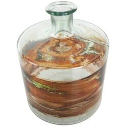 10" Clear & Brown Swirl Abstract Spanish Bottle Recycled Glass Vase -Flowers Michael Store D758431S 2