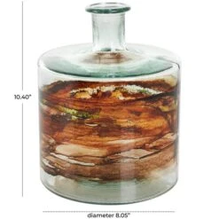 10" Clear & Brown Swirl Abstract Spanish Bottle Recycled Glass Vase -Flowers Michael Store D758431S 8