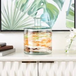 10" Clear & Brown Swirl Abstract Spanish Bottle Recycled Glass Vase -Flowers Michael Store D758431S 9