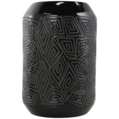 Black Ceramic Vase With Geometric Etchings Set -Flowers Michael Store D758432S 2