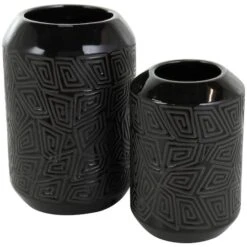 Black Ceramic Vase With Geometric Etchings Set -Flowers Michael Store D758432S 4