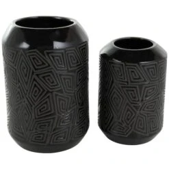 Black Ceramic Vase With Geometric Etchings Set -Flowers Michael Store D758432S 9