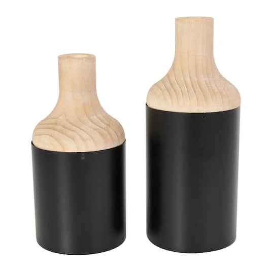 Black Wood Colorblock Vase Set 3 Black Wood Colorblock Vase Set