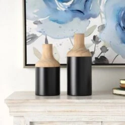 Black Wood Colorblock Vase Set 13 Black Wood Colorblock Vase Set -Flowers Michael Store D758439S 5