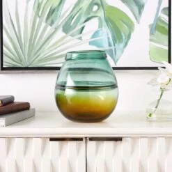 9" Green & Yellow Ombre Glass Vase -Flowers Michael Store D758455S 4