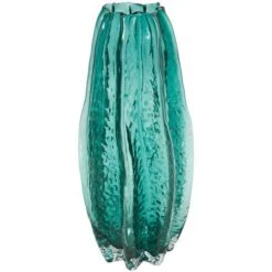12" Green Wavy Glass Vase