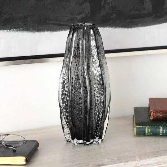 12" Black Ombre Wavy Abstract Glass Vase 8 12" Black Ombre Wavy Abstract Glass Vase - Image 6