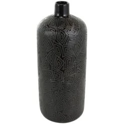 19" Black Geometric Etched Ceramic Vase