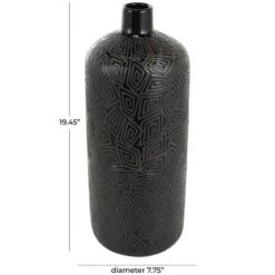 19" Black Geometric Etched Ceramic Vase -Flowers Michael Store D758465S 8