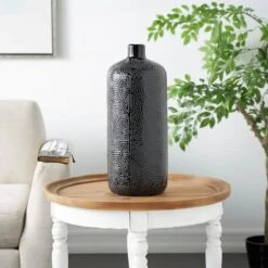 19" Black Geometric Etched Ceramic Vase -Flowers Michael Store D758465S 9