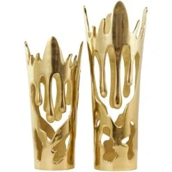 Gold Aluminum Drip Vase With Melting Designed Body Set