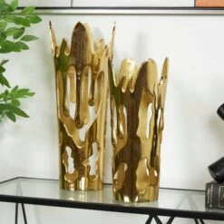 Gold Aluminum Drip Vase With Melting Designed Body Set -Flowers Michael Store D758467S 11