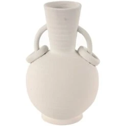 13" Ceramic Textured Vase With Ring Handles White