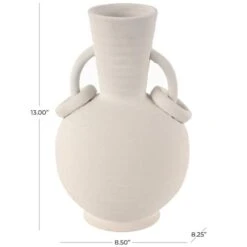 13" Ceramic Textured Vase With Ring Handles White -Flowers Michael Store D758472S 4