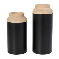 Black Wood Colorblock Vase With Light Brown Wood Tops Set -Flowers Michael Store D758484S 1 1