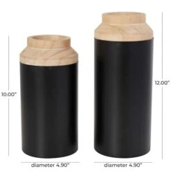 Black Wood Colorblock Vase With Light Brown Wood Tops Set -Flowers Michael Store D758484S 4