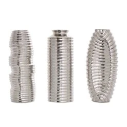 Silver Ceramic Dimensional Ribbed Vase Set