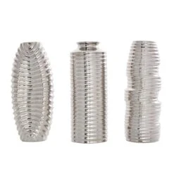 Silver Ceramic Dimensional Ribbed Vase Set -Flowers Michael Store D758492S 5