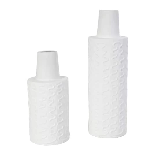 White Metal Abstract Wavy Textured Vase Set 4 White Metal Abstract Wavy Textured Vase Set - Image 2