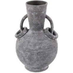 13" Ceramic Textured Vase With Ring Handles Gray -Flowers Michael Store D758504S 1 1