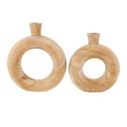 Natural Wood Circular Vase With Cutout Center Set -Flowers Michael Store D758509S 6