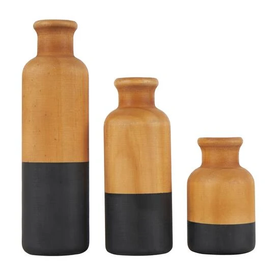 Brown & Black Wood Vase Set 8 Brown & Black Wood Vase Set - Image 6
