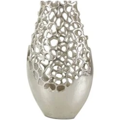 15" Silver Aluminum Vase With Freeform Open Lattice -Flowers Michael Store D758513S 1 1