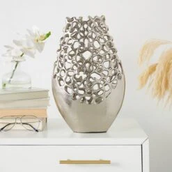 15" Silver Aluminum Vase With Freeform Open Lattice -Flowers Michael Store D758513S 5