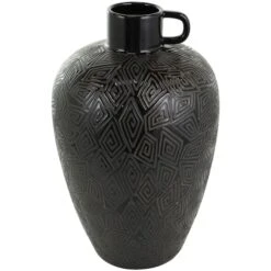 19" Black Ceramic Vase With Geometric Etchings 11 19" Black Ceramic Vase With Geometric Etchings -Flowers Michael Store D758519S 1 1