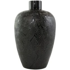 19" Black Ceramic Vase With Geometric Etchings 13 19" Black Ceramic Vase With Geometric Etchings -Flowers Michael Store D758519S 2