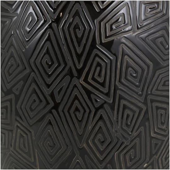 19" Black Ceramic Vase With Geometric Etchings 7 19" Black Ceramic Vase With Geometric Etchings - Image 5