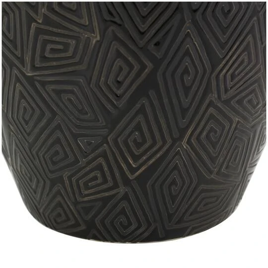 19" Black Ceramic Vase With Geometric Etchings 8 19" Black Ceramic Vase With Geometric Etchings - Image 6