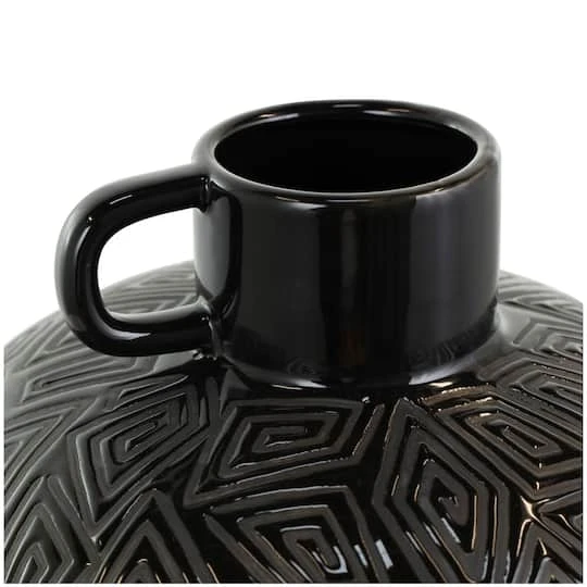 19" Black Ceramic Vase With Geometric Etchings 9 19" Black Ceramic Vase With Geometric Etchings - Image 7