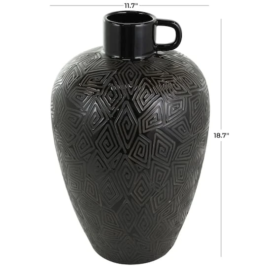 19" Black Ceramic Vase With Geometric Etchings 10 19" Black Ceramic Vase With Geometric Etchings - Image 8