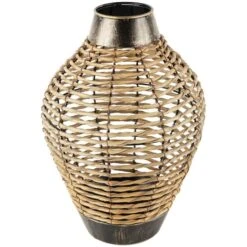16" Brown Seagrass Handmade Twisted Vase