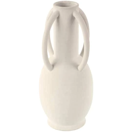 15" White Ceramic Textured Vase With 4 Handles 4 15" White Ceramic Textured Vase With 4 Handles - Image 2