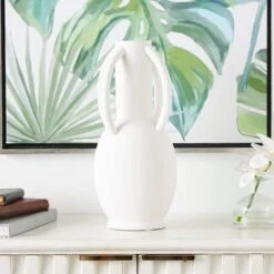 15" White Ceramic Textured Vase With 4 Handles 9 15" White Ceramic Textured Vase With 4 Handles -Flowers Michael Store D758539S 5